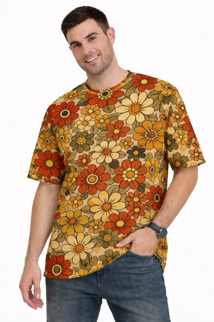 VINTAGE AUTUMN FLORAL PRINT OVERSIZED T-SHIRT  (XS)