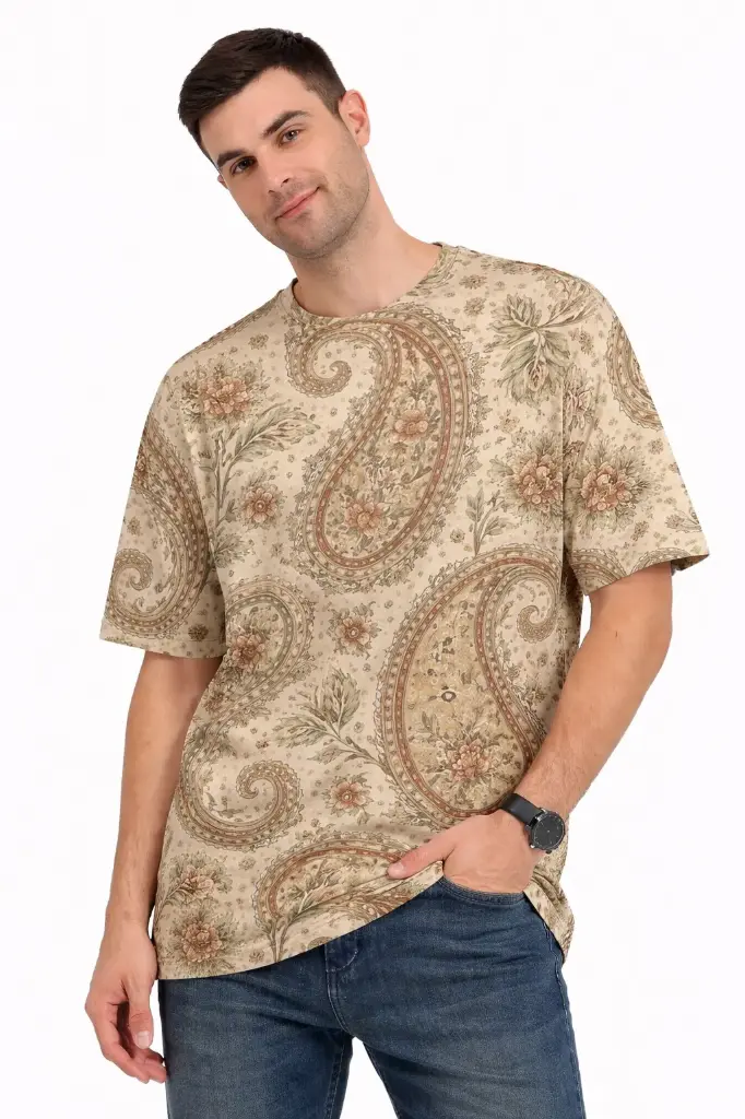 CLASSIC PAISLEY HERITAGE PRINT OVERSIZED T-SHIRT  (XS)