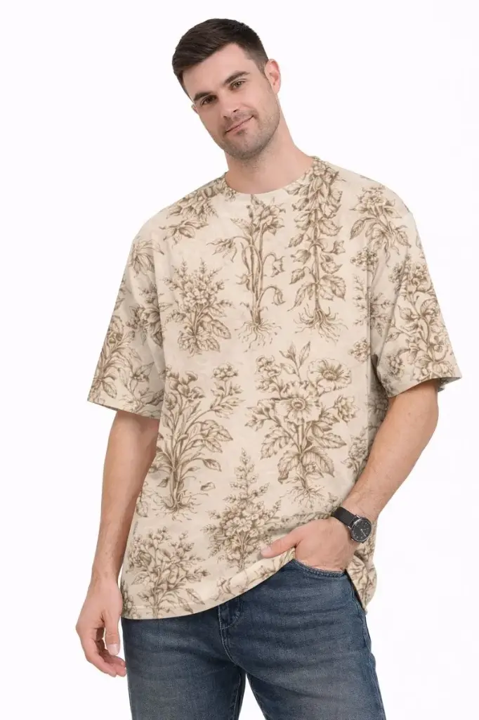 VINTAGE BOTANICAL SKETCH PRINT OVERSIZED T-SHIRT  (XS)