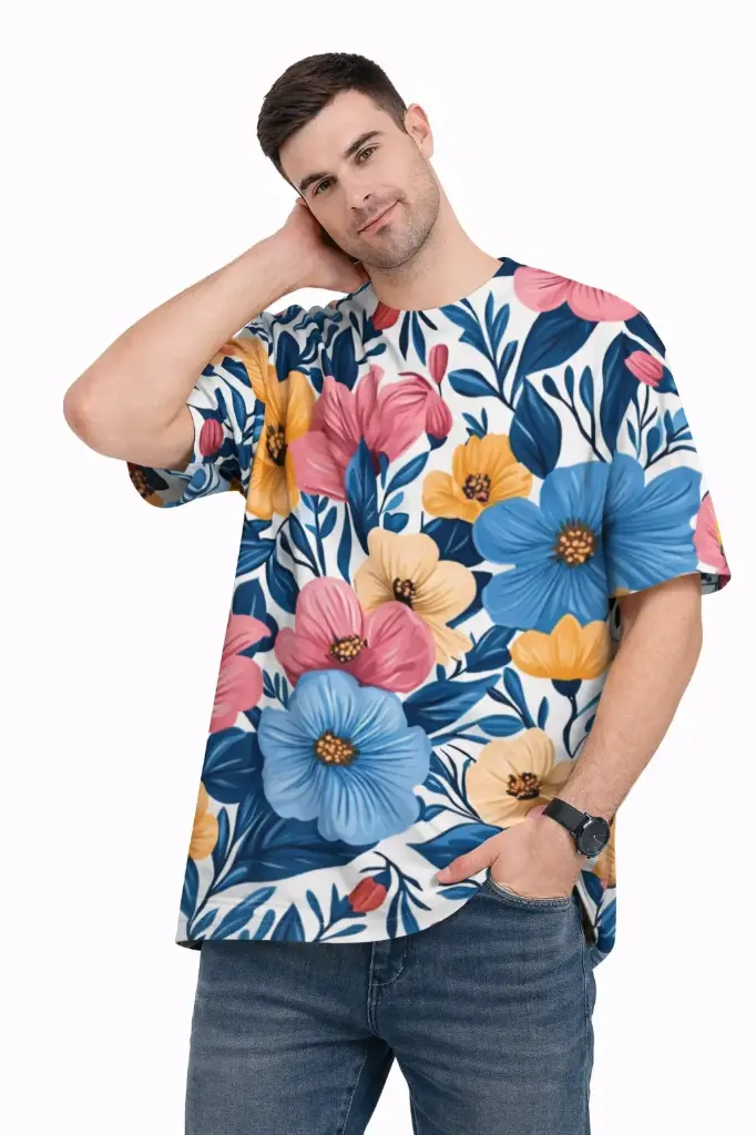 BOLD FLORAL GARDEN PRINT OVERSIZED T-SHIRT  (XS)