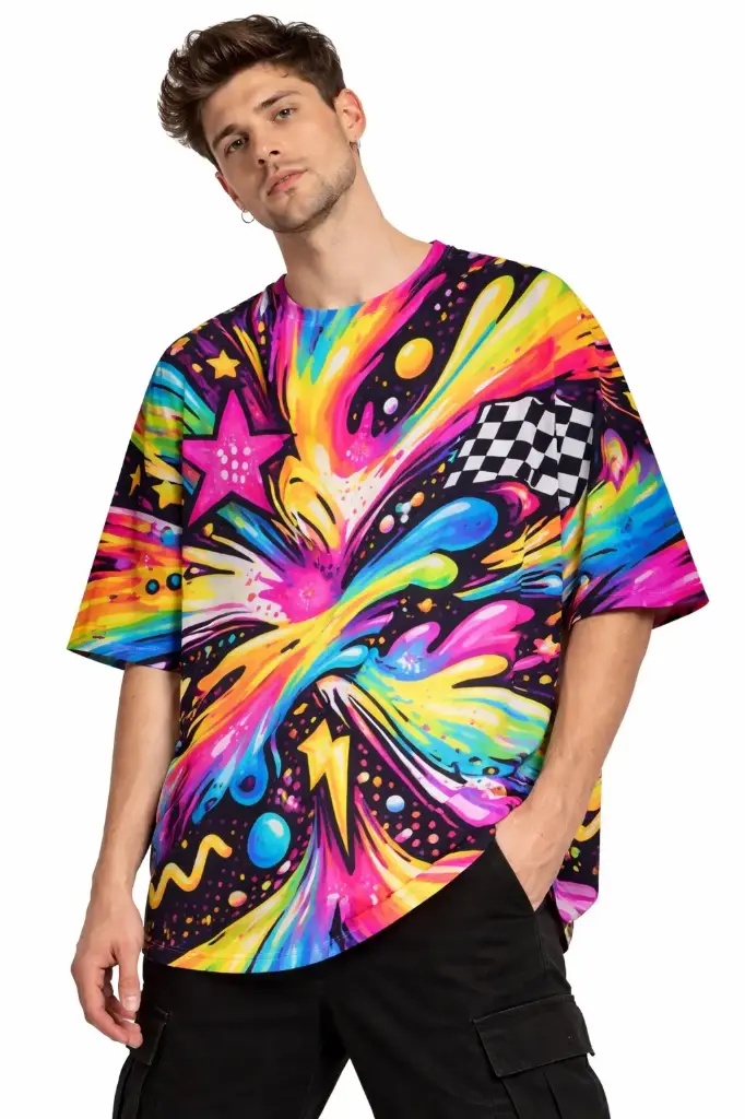 NEON SPLASH POP OVERSIZED T-SHIRT  (XS)