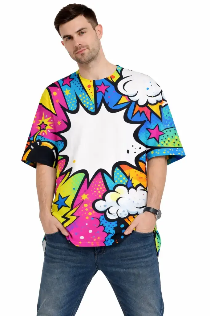 POP ART COMIC BURST OVERSIZED T-SHIRT  (XS)