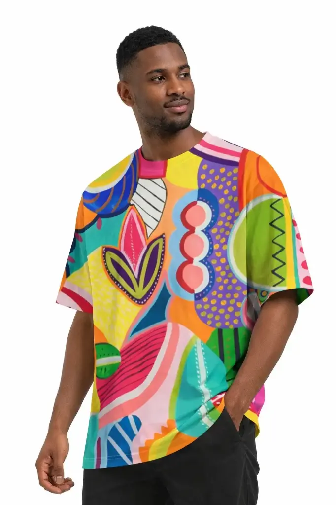 COLOR RIOT ABSTRACT OVERSIZED T-SHIRT (XS)