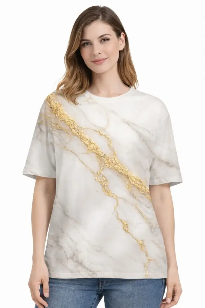 LUXURY MARBLE VEIN OVERSIZED T-SHIRT  (XS)