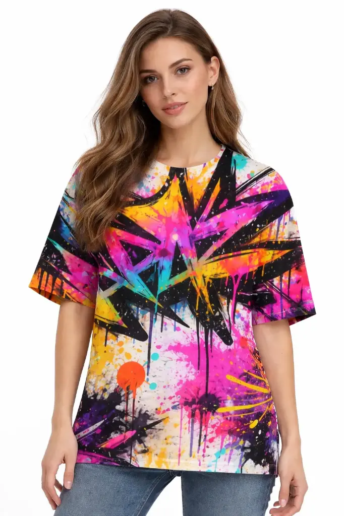 URBAN GRAFFITI SPLASH OVERSIZED T-SHIRT (XS)