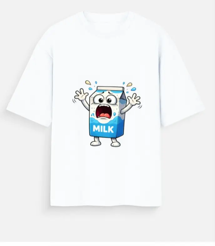 FUNNY SCREAMING MILK CARTOON T-SHIRT  (XS)