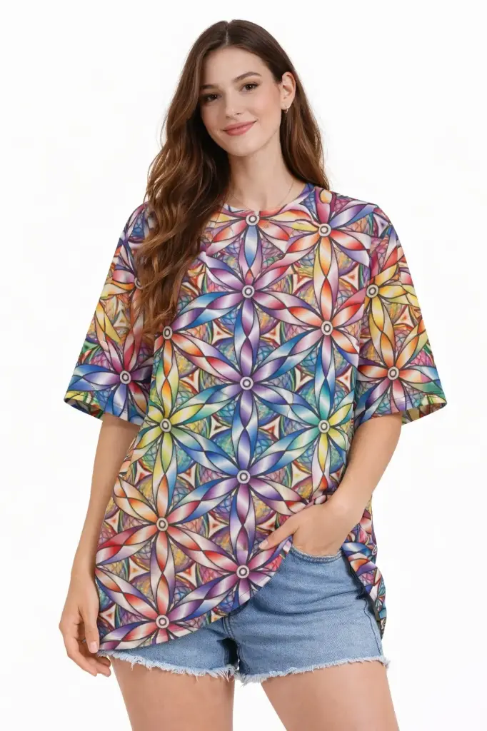 KALEIDOSCOPE GEOMETRIC PRINT OVERSIZED T-SHIRT  (XS)
