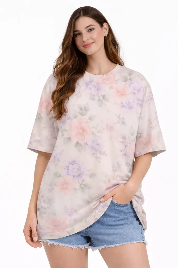 SOFT PASTEL FLORAL OVERSIZED T-SHIRT  (XS)