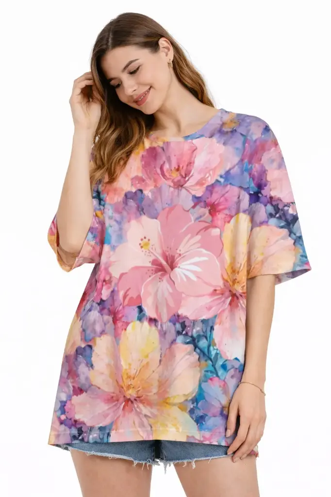 BLUSH GARDEN OVERSIZED T-SHIRT  (XS)