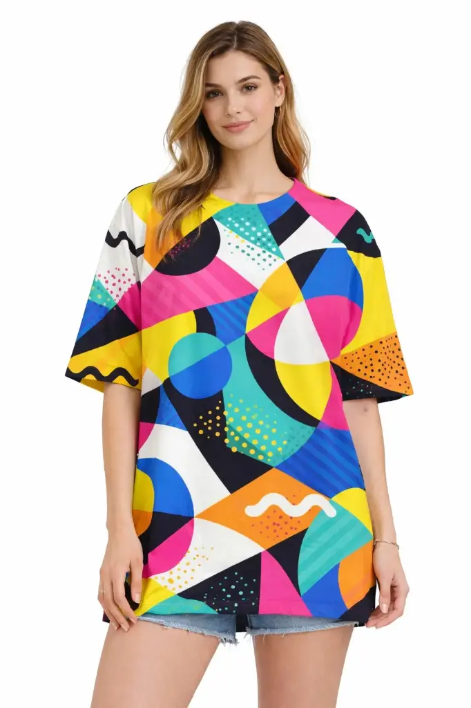 ABSTRACT GEOMETRY OVERSIZED T-SHIRT  (XS)