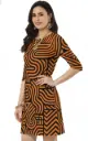 THE GROOVY MAZE GEOMETRIC ORANGE & BLACK MINI DRESS