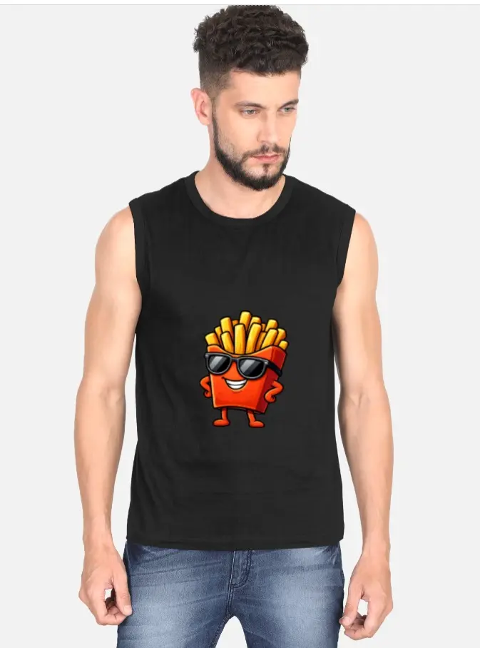 COOL FRIES CARTOON SLEEVELESS T-SHIRT  (XS)