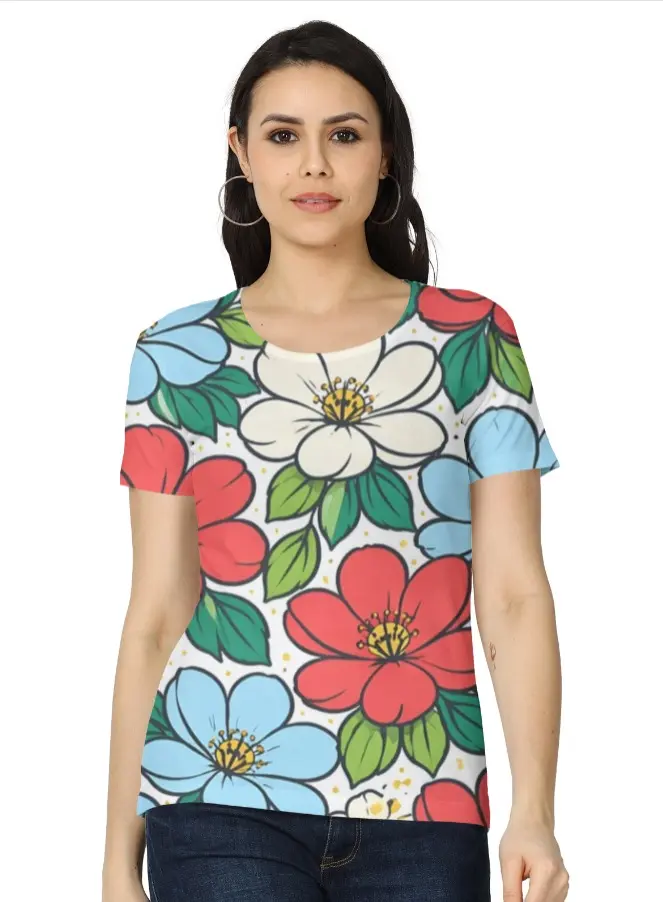 POP PETAL GRAPHIC FLORAL WOMEN’S T-SHIRT  (XS)