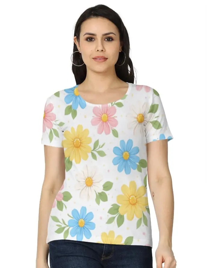 PASTEL DAISY GARDEN WOMEN’S PRINTED T-SHIRT (XS)