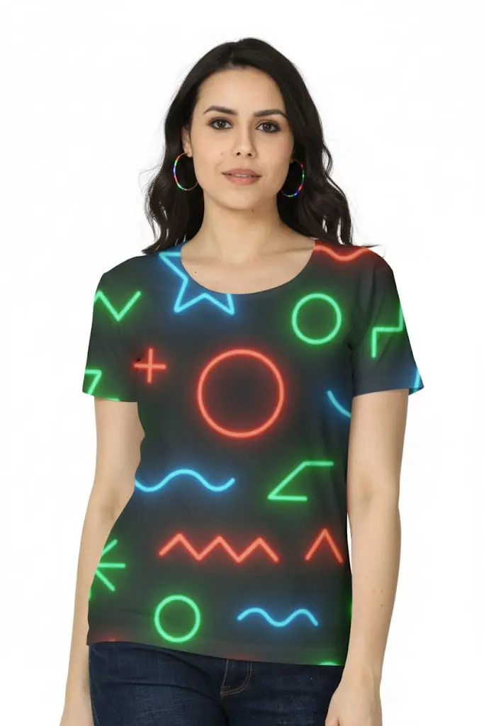 NEON GLOW GEOMETRIC T-SHIRT (XS)