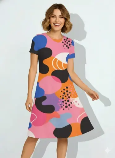 ABSTRACT POP ART COLORBLOCK FIT & FLARE DRESS 