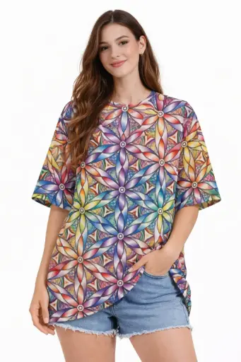 KALEIDOSCOPE GEOMETRIC PRINT OVERSIZED T-SHIRT 