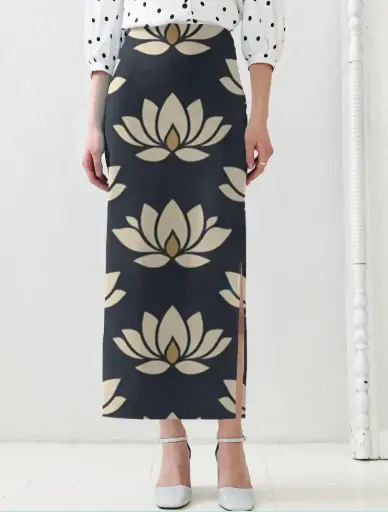 LOTUS MOTIF HIGH-WAIST MIDI SKIRT 