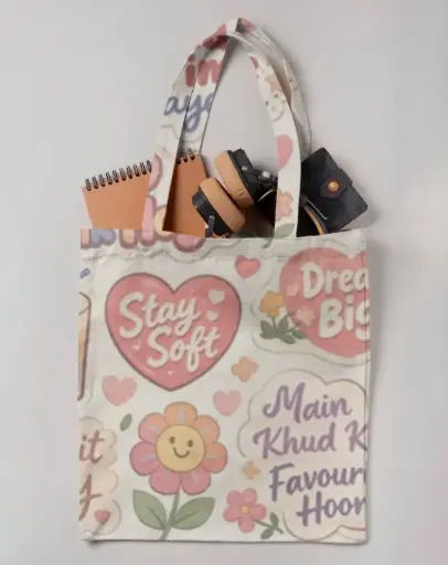 POSITIVE MESSAGE PRINT CANVAS TOTE BAG 