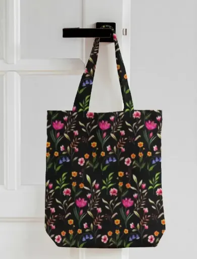 MIDNIGHT FLORAL PRINT CANVAS TOTE BAG 