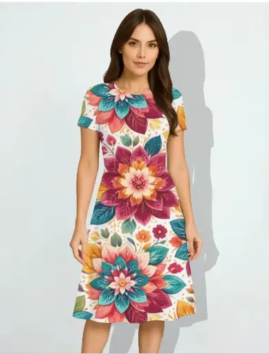 MAJESTIC BLOSSOM FLORAL A-LINE DRESS 