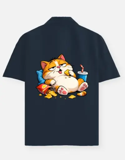 LAZY SNACK LOVER CAT GRAPHIC SHIRT 