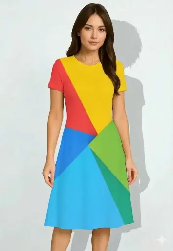 COLOR BLOCK SPECTRUM A-LINE DRESS