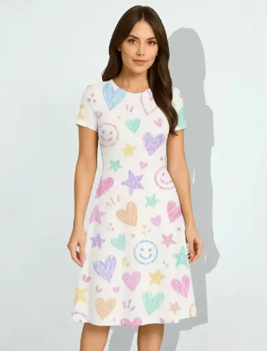 PLAYFUL DOODLE PRINT A-LINE DRESS
